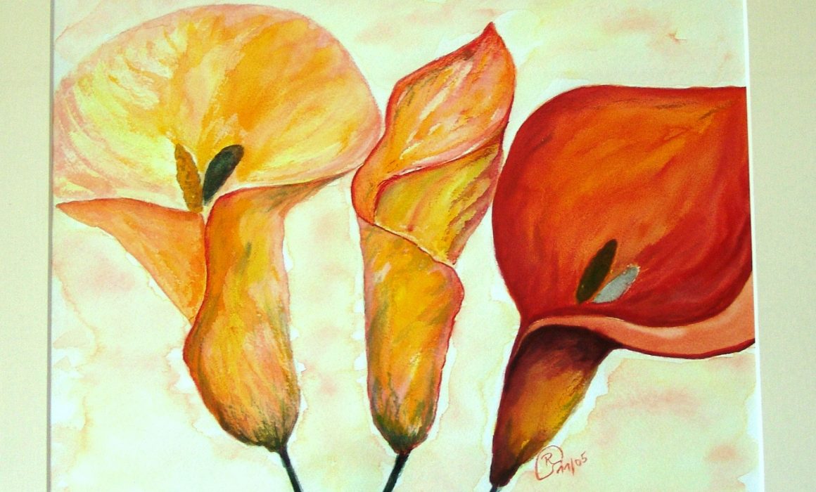 Aquarell Calla-Blüten orange