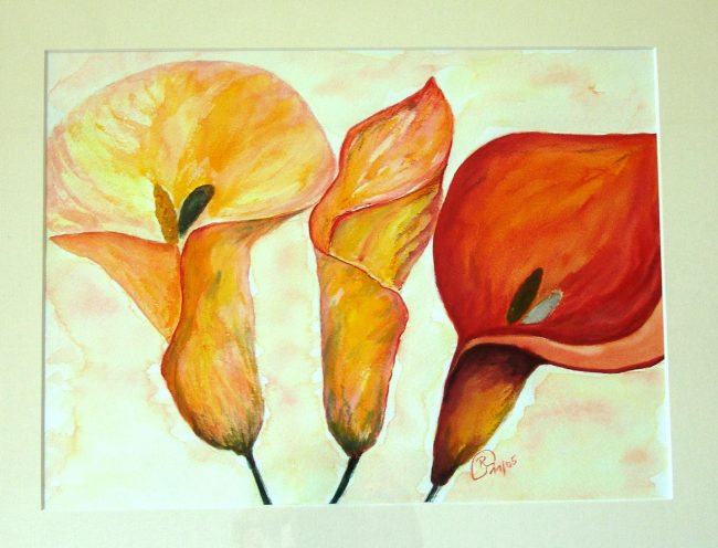 Aquarell Calla-Blüten orange
