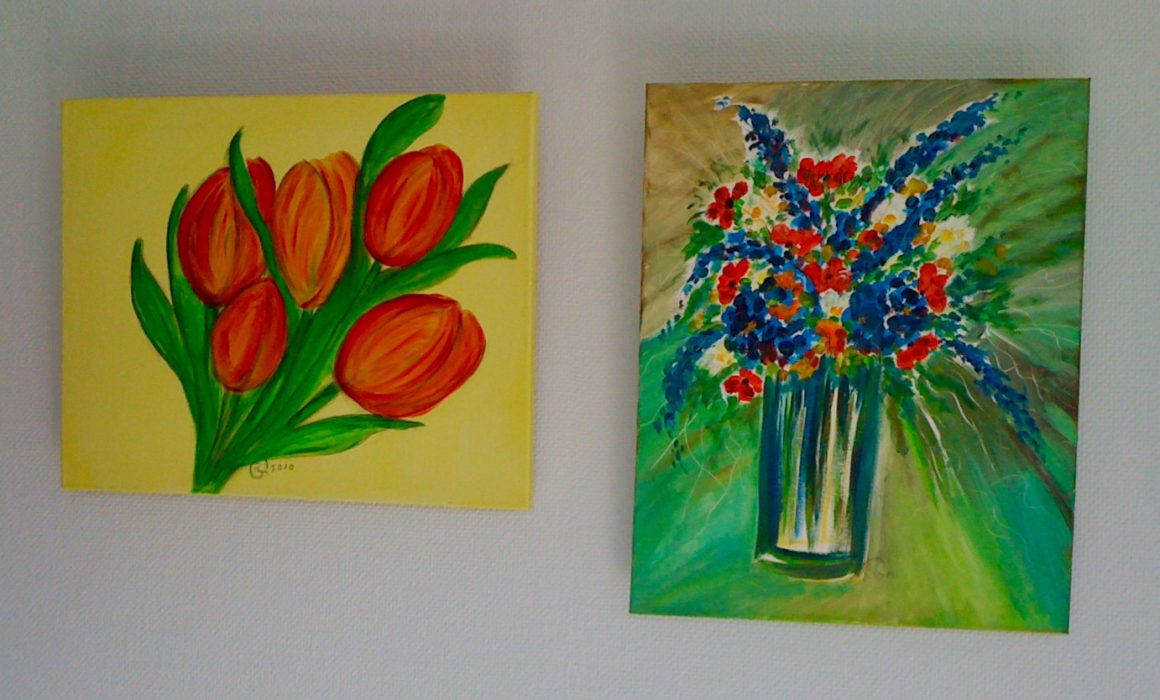 Acryl auf Leinwand 40 x 30 cm, Tulpen und Sommerstrauß